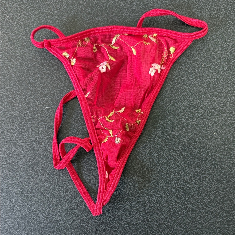 Red Embroidered Sheer Thong 90’s
